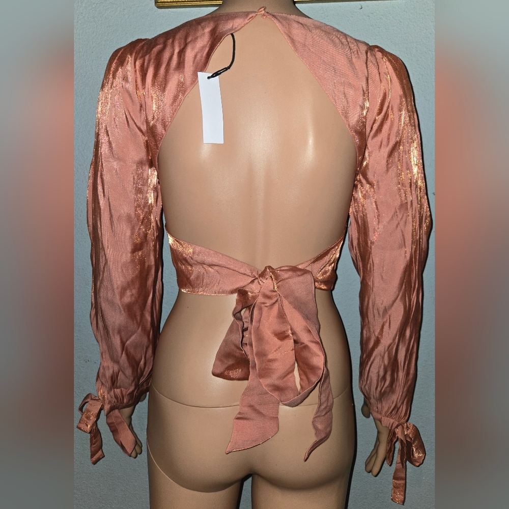 Shimmery Peach Tie In The Back Crop Top - Picture 3 of 9